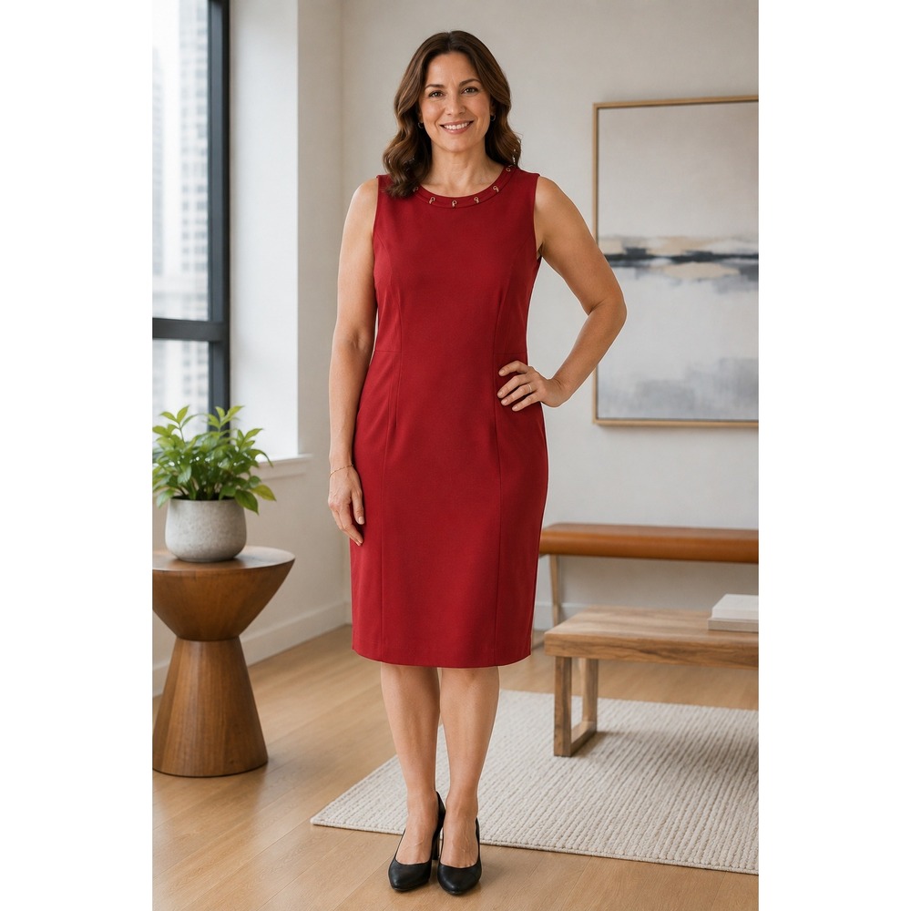 Focus 2000 Sheath Dress Womens 14 Red Office Career Tomato Girl Classic